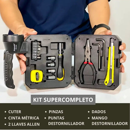 Kit 3 en 1 - Herramientas + Linterna LED + Cargador portátil con carga Solar